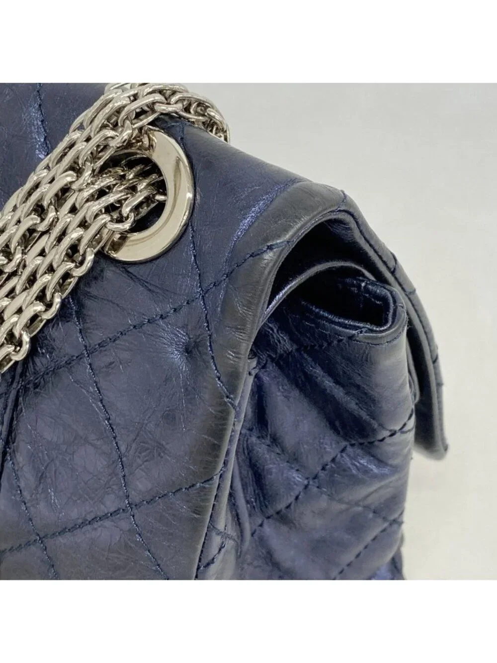 Chanel Shoulder Bag 2.55 Quilted Calf Metallic Navy Silver